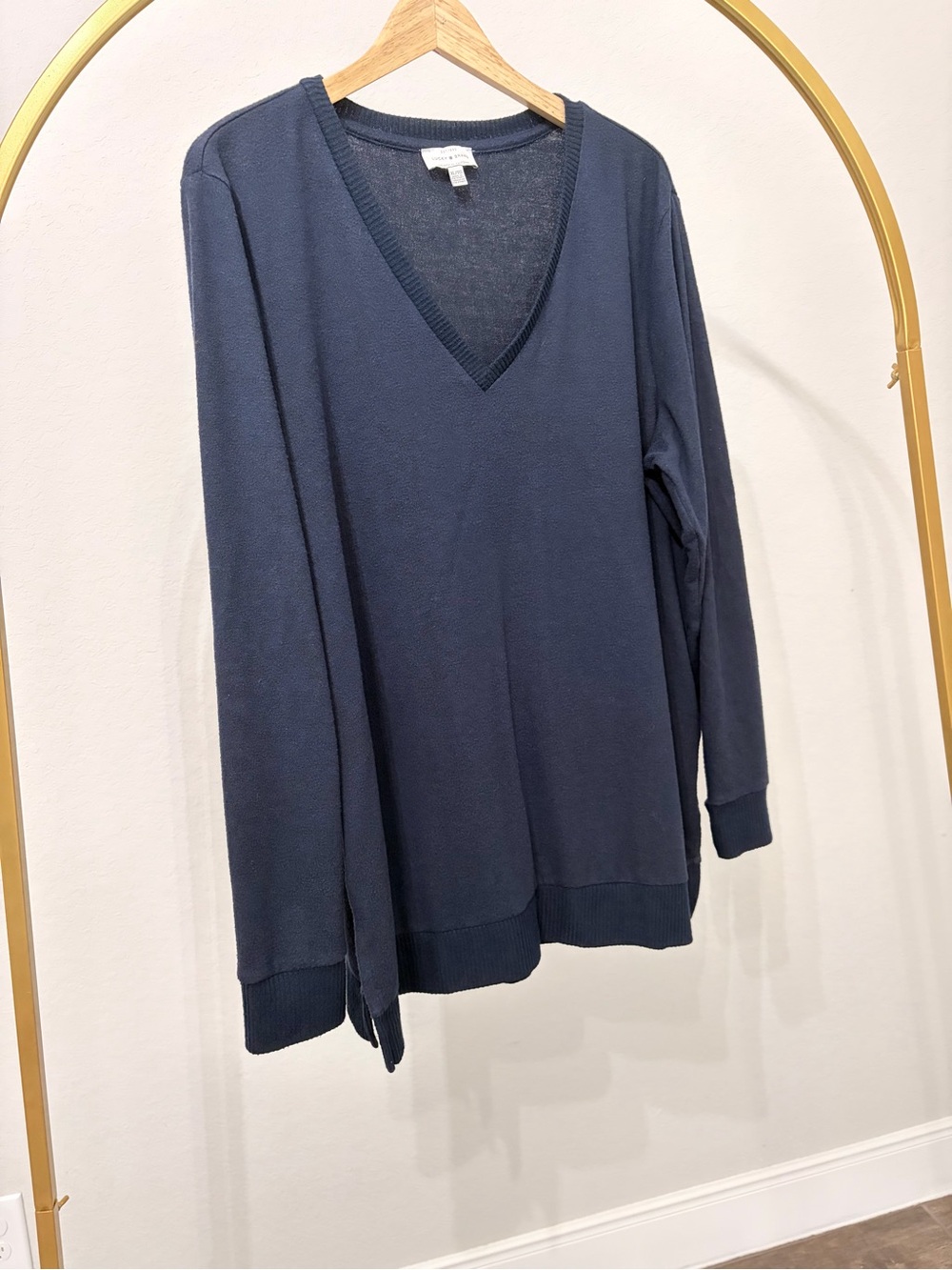 Lucky Brand Navy Ribbed Knit Top